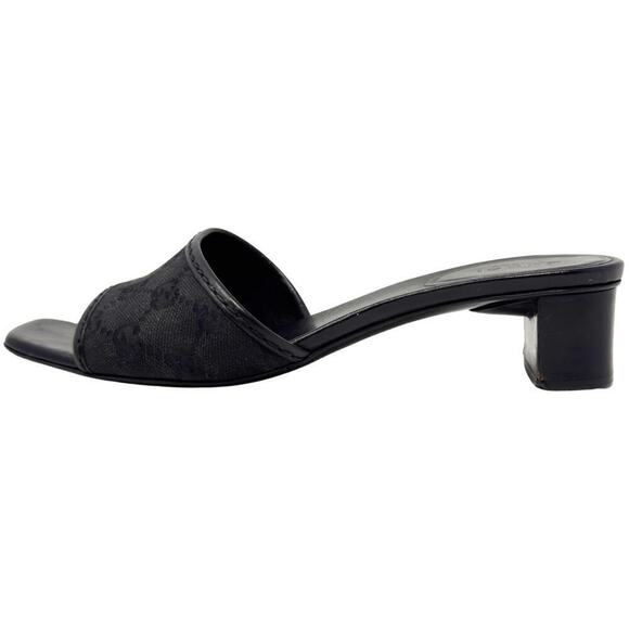 Gucci GG Logo Monogram Supreme Canvas Leather Black Heels Sandals Slides US 7‎ - Picture 10 of 11